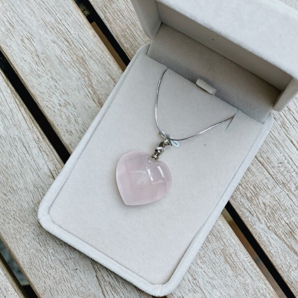 Rose Quartz Crystal Vial Necklace (Heart)