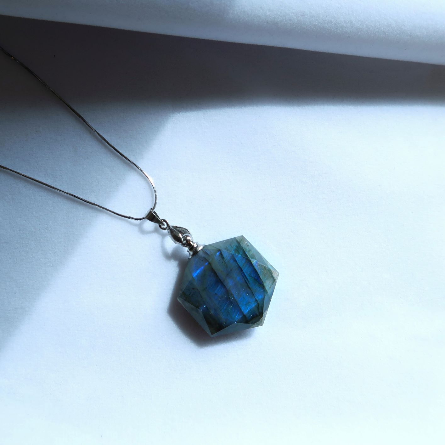 Labradorite Crystal Vial Necklace (Hexagon)